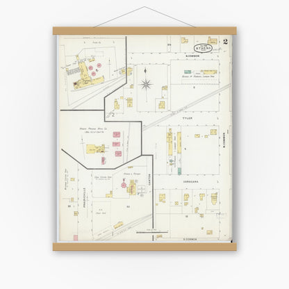 Old map wall art mockup — magnetic wood frame on white wall — Sanborn Fire Insurance Map from Athens, Henderson County, Texas (1896), Sheet #0002