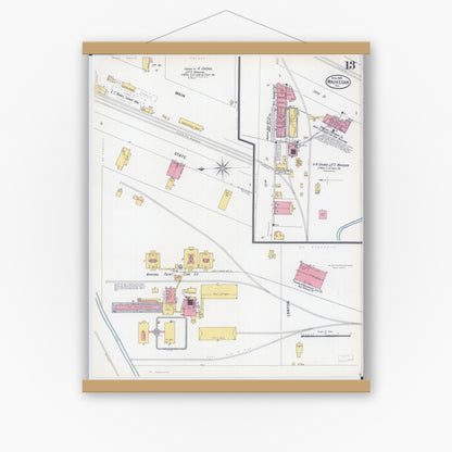 Old map wall art mockup — magnetic wood frame on white wall — Sanborn Fire Insurance Map from Waukegan, Lake County, Illinois (1900), Sheet #0013