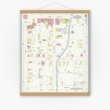 Old map wall art mockup — magnetic wood frame on white wall — Sanborn Fire Insurance Map from Fredericktown, Madison County, Missouri (1908), Sheet #0002