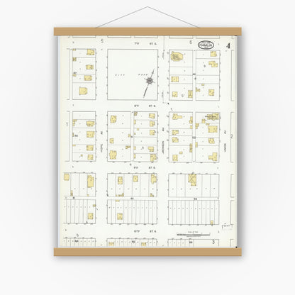 Old map wall art mockup — magnetic wood frame on white wall — Sanborn Fire Insurance Map from Hamlin, Jones County, Texas (1919), Sheet #0004