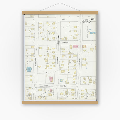 Old map wall art mockup — magnetic wood frame on white wall — Sanborn Fire Insurance Map from Joliet, Will County, Illinois (1891), Sheet #0025