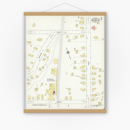 Old map wall art mockup — magnetic wood frame on white wall — Sanborn Fire Insurance Map from Bainbridge, Chenango County, New York (1912), Sheet #0007
