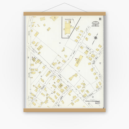 Old map wall art mockup — magnetic wood frame on white wall — Sanborn Fire Insurance Map from Milton, Norfolk County, Massachusetts (1911), Sheet #0011