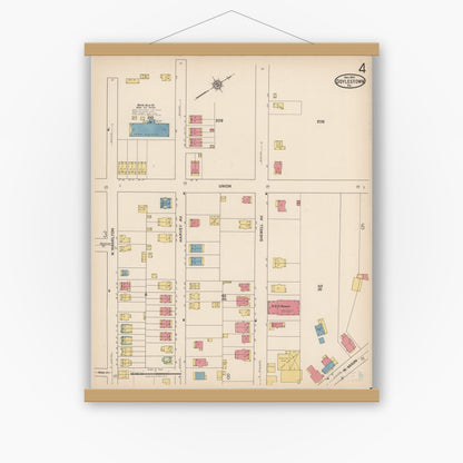 Old map wall art mockup — magnetic wood frame on white wall — Sanborn Fire Insurance Map from Doylestown, Bucks County, Pennsylvania (1922), Sheet #0004