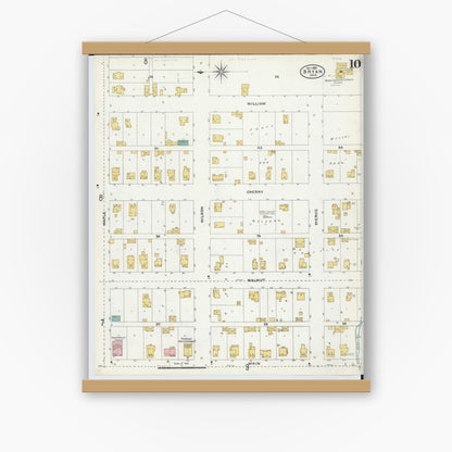 Old map wall art mockup — magnetic wood frame on white wall — Sanborn Fire Insurance Map from Bryan, Williams County, Ohio (1905), Sheet #0010