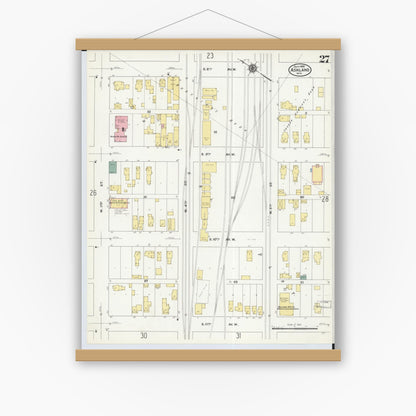 Old map wall art mockup — magnetic wood frame on white wall — Sanborn Fire Insurance Map from Ashland, Ashland County, Wisconsin (1909), Sheet #0027