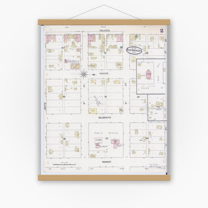 Old map wall art mockup — magnetic wood frame on white wall — Sanborn Fire Insurance Map from Blue Earth, Faribault County, Minnesota (1891), Sheet #0002
