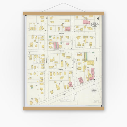 Old map wall art mockup — magnetic wood frame on white wall — Sanborn Fire Insurance Map from Conneaut, Ashtabula County, Ohio (1898), Sheet #0004