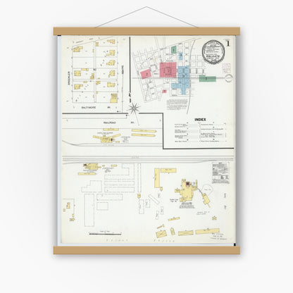 Old map wall art mockup — magnetic wood frame on white wall — Sanborn Fire Insurance Map from Holgate, Henry County, Ohio (1901) - Complete Map Set