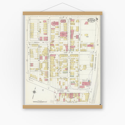 Old map wall art mockup — magnetic wood frame on white wall — Sanborn Fire Insurance Map from Duquesne, Allegheny County, Pennsylvania (1917), Sheet #0009