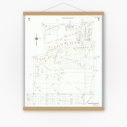 Old map wall art mockup — magnetic wood frame on white wall — Sanborn Fire Insurance Map from Glen Ellyn, Du Page County, Illinois (1940), Sheet #0007