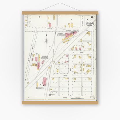 Old map wall art mockup — magnetic wood frame on white wall — Sanborn Fire Insurance Map from North Manchester, Wabash County, Indiana (1900), Sheet #0006