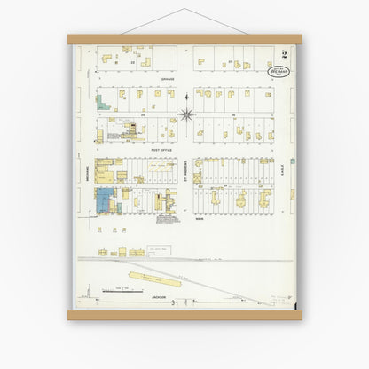 Old map wall art mockup — magnetic wood frame on white wall — Sanborn Fire Insurance Map from Weimar, Colorado County, Texas (1907), Sheet #0002