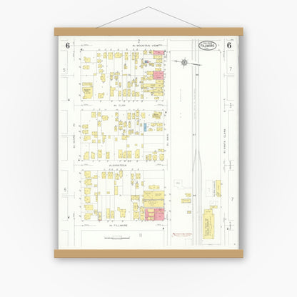 Old map wall art mockup — magnetic wood frame on white wall — Sanborn Fire Insurance Map from Fillmore, Ventura County, California (1929), Sheet #0006