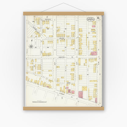 Old map wall art mockup — magnetic wood frame on white wall — Sanborn Fire Insurance Map from Duquesne, Allegheny County, Pennsylvania (1907), Sheet #0006