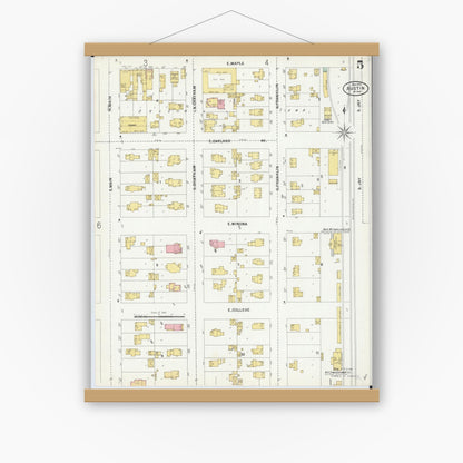Old map wall art mockup — magnetic wood frame on white wall — Sanborn Fire Insurance Map from Austin, Mower County, Minnesota (1899), Sheet #0005