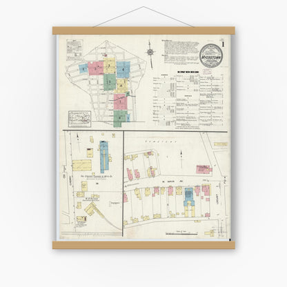 Old map wall art mockup — magnetic wood frame on white wall — Sanborn Fire Insurance Map from Myerstown, Lebanon County, Pennsylvania (1913), Sheet #0001