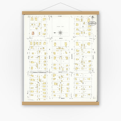 Old map wall art mockup — magnetic wood frame on white wall — Sanborn Fire Insurance Map from Shenandoah, Page County, Iowa (1909), Sheet #0005