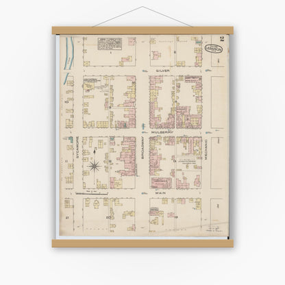 Old map wall art mockup — magnetic wood frame on white wall — Sanborn Fire Insurance Map from Lebanon, Warren County, Ohio (1885), Sheet #0002