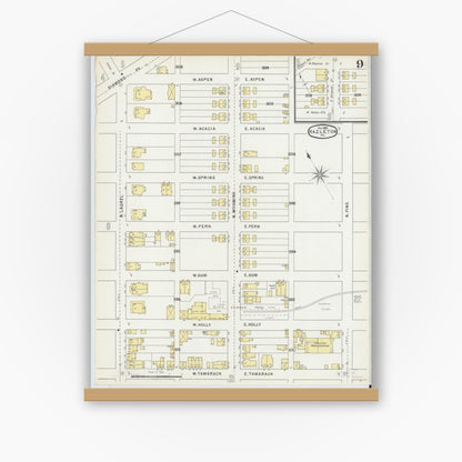 Old map wall art mockup — magnetic wood frame on white wall — Sanborn Fire Insurance Map from Hazleton, Luzerne County, Pennsylvania (1895), Sheet #0009