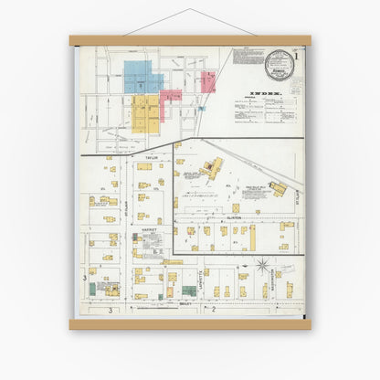 Old map wall art mockup — magnetic wood frame on white wall — Sanborn Fire Insurance Map from Romeo, Macomb County, Michigan (1900) - Complete Map Set