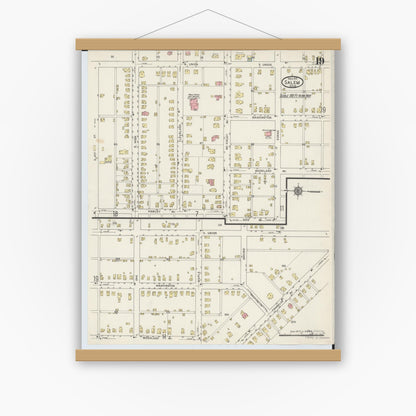 Old map wall art mockup — magnetic wood frame on white wall — Sanborn Fire Insurance Map from Salem, Columbiana County, Ohio (1915), Sheet #0019
