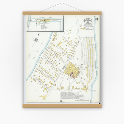 Old map wall art mockup — magnetic wood frame on white wall — Sanborn Fire Insurance Map from Sault Sainte Marie, Chippewa County, Michigan (1902), Sheet #0027