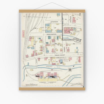 Old map wall art mockup — magnetic wood frame on white wall — Sanborn Fire Insurance Map from Pottsville, Schuylkill County, Pennsylvania (1885), Sheet #0007