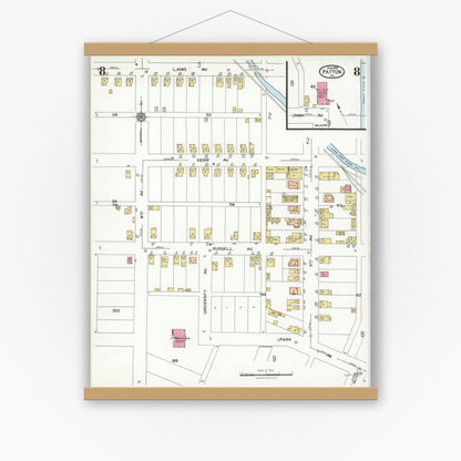 Old map wall art mockup — magnetic wood frame on white wall — Sanborn Fire Insurance Map from Patton, Cambria County, Pennsylvania (1923), Sheet #0008