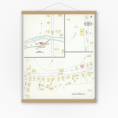 Old map wall art mockup — magnetic wood frame on white wall — Sanborn Fire Insurance Map from East Hampton, Hampshire County, Massachusetts (1910), Sheet #0004