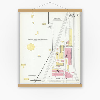 Old map wall art mockup — magnetic wood frame on white wall — Sanborn Fire Insurance Map from Havana, Mason County, Illinois (1909), Sheet #0008