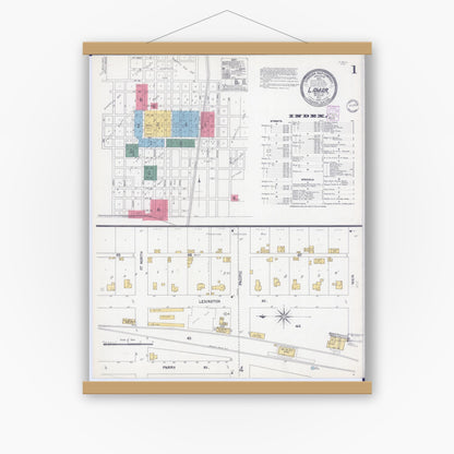 Old map wall art mockup — magnetic wood frame on white wall — Sanborn Fire Insurance Map from Lamar, Barton County, Missouri (1902), Sheet #0001