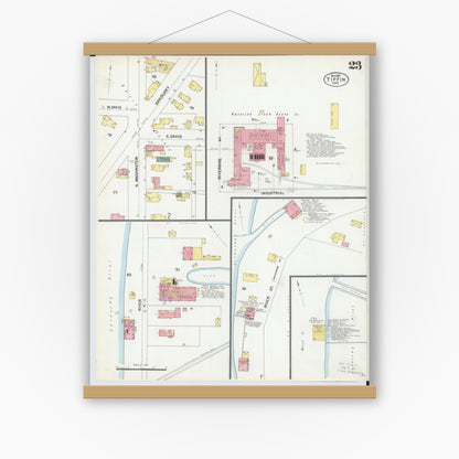 Old map wall art mockup — magnetic wood frame on white wall — Sanborn Fire Insurance Map from Tiffin, Seneca County, Ohio (1901), Sheet #0023