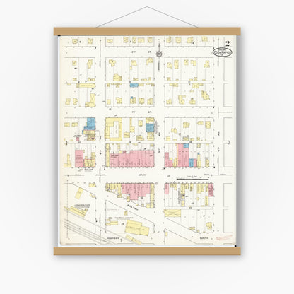 Old map wall art mockup — magnetic wood frame on white wall — Sanborn Fire Insurance Map from Coon Rapids, Carroll County, Iowa (1915), Sheet #0002