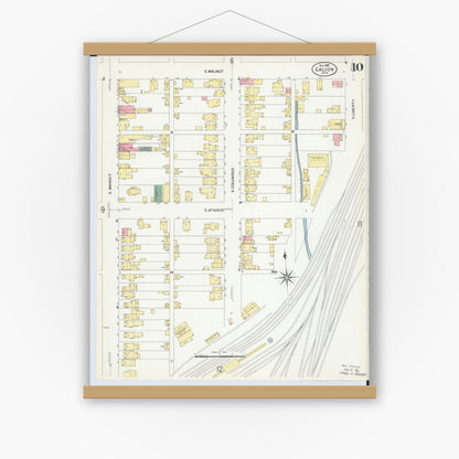 Old map wall art mockup — magnetic wood frame on white wall — Sanborn Fire Insurance Map from Galion, Crawford County, Ohio (1907), Sheet #0010