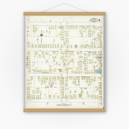 Old map wall art mockup — magnetic wood frame on white wall — Sanborn Fire Insurance Map from Miami, Dade County, Florida (1914), Sheet #0009