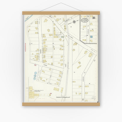 Old map wall art mockup — magnetic wood frame on white wall — Sanborn Fire Insurance Map from Old Forge, Lackawanna County, Pennsylvania (1914), Sheet #0018