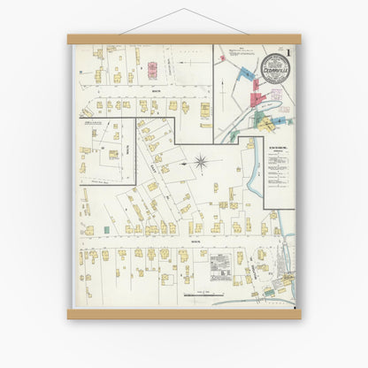 Old map wall art mockup — magnetic wood frame on white wall — Sanborn Fire Insurance Map from Cedarville, Cumberland County, New Jersey (1905), Sheet #0001