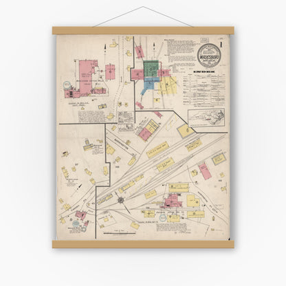 Old map wall art mockup — magnetic wood frame on white wall — Sanborn Fire Insurance Map from Wadesboro, Anson County, North Carolina (1922) - Complete Map Set