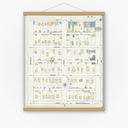 Old map wall art mockup — magnetic wood frame on white wall — Sanborn Fire Insurance Map from Kankakee, Kankakee County, Illinois (1901), Sheet #0006