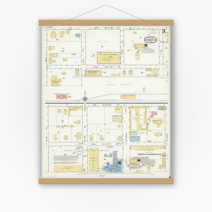 Old map wall art mockup — magnetic wood frame on white wall — Sanborn Fire Insurance Map from Comanche, Comanche County, Texas (1915), Sheet #0003