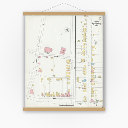 Old map wall art mockup — magnetic wood frame on white wall — Sanborn Fire Insurance Map from Shippensburg, Cumberland And Franklin Counties, Pennsylvania (1899), Sheet #0002