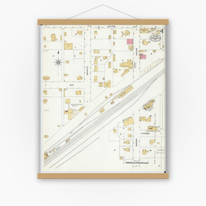 Old map wall art mockup — magnetic wood frame on white wall — Sanborn Fire Insurance Map from Malden, Dunklin County, Missouri (1906), Sheet #0004