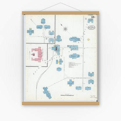 Old map wall art mockup — magnetic wood frame on white wall — Sanborn Fire Insurance Map from Gallipolis, Gallia County, Ohio (1900), Sheet #0013