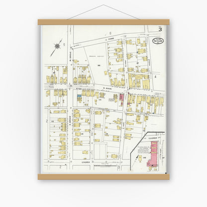 Old map wall art mockup — magnetic wood frame on white wall — Sanborn Fire Insurance Map from Taylor, Lackawanna County, Pennsylvania (1921), Sheet #0003