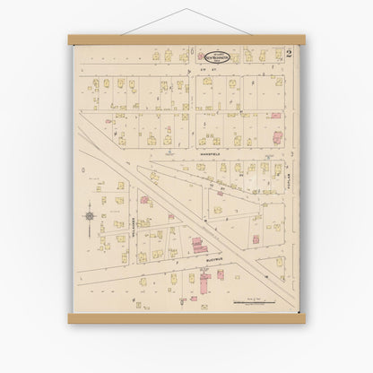 Old map wall art mockup — magnetic wood frame on white wall — Sanborn Fire Insurance Map from New Washington, Crawford County, Ohio (1922), Sheet #0002