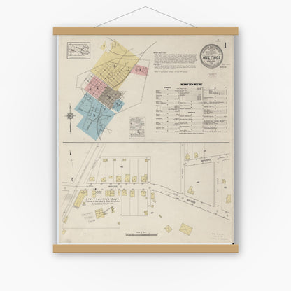 Old map wall art mockup — magnetic wood frame on white wall — Sanborn Fire Insurance Map from Hastings, Cambria County, Pennsylvania (1915) - Complete Map Set