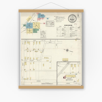 Old map wall art mockup — magnetic wood frame on white wall — Sanborn Fire Insurance Map from Dupont, Luzerne County, Pennsylvania (1914) - Complete Map Set