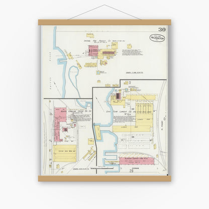 Old map wall art mockup — magnetic wood frame on white wall — Sanborn Fire Insurance Map from Wilmington, New Hanover County, North Carolina (1898), Sheet #0030