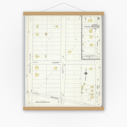 Old map wall art mockup — magnetic wood frame on white wall — Sanborn Fire Insurance Map from Patchogue, Suffolk County, New York (1910) - Complete Map Set